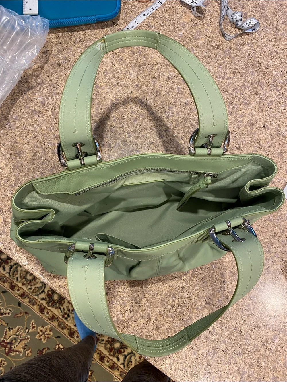Coach Shoulder Leather Bag Purse Green F13732 Silver Colored Hardware - Picture 4 of 17